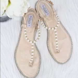 Nude Pearl Sandals With Rhinestones